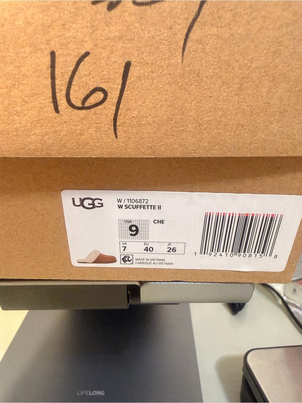 UGG Tan Suede Slip-On Sheepskin Slippers with Cream Lining - Picture 5 of 6